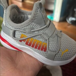 Puma Gray and Red Sneakers with Velcro Closure